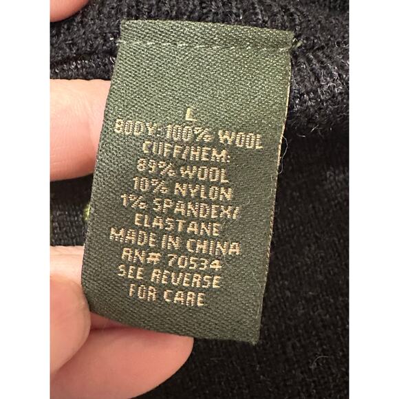 Orvis black wool long sleeves 1/4 Zip Pullover Sweater size Large - Picture 4 of 9